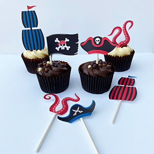 Décorations de fête imprimable gratuitement - Topper pour cupcakes Pirate bleu et rouge | Brother Creative Center