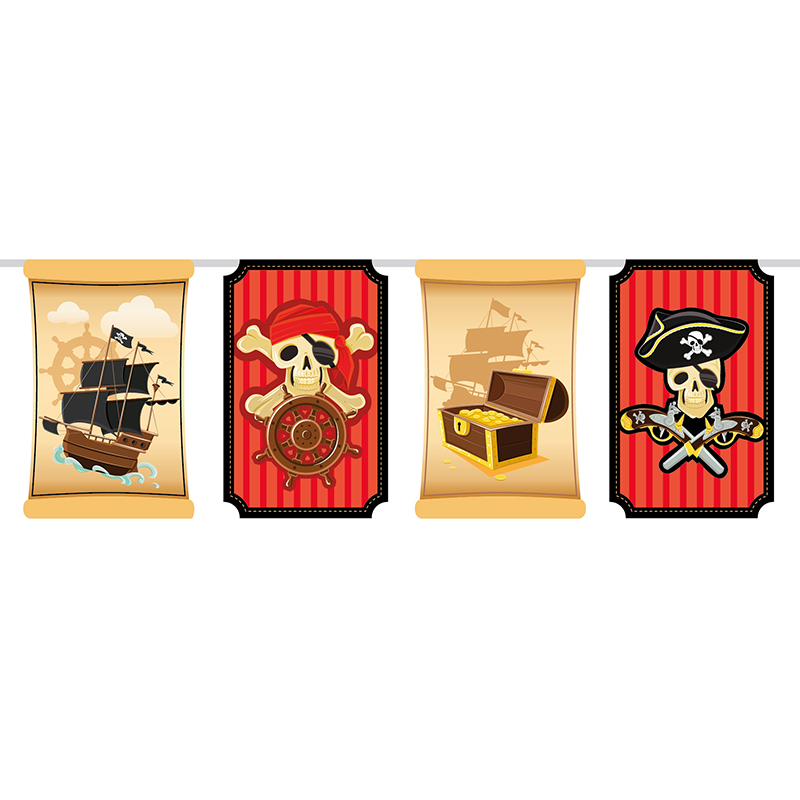 Decorações para festas imprimíveis grátis - Grinalda piratas vermelha e dourada | Brother Creative Center