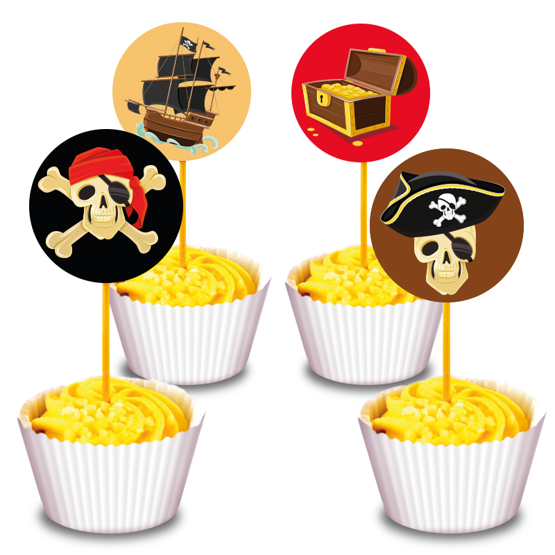 Gratis afdrukbare feestversiering - Piratenfeest rood/goud cupcake toppers | Brother Creative Center