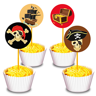Kostenlose Partydekoration zum Ausdrucken - Rot-goldene Piratenparty-Cupcake-Topper | Brother Creative Center